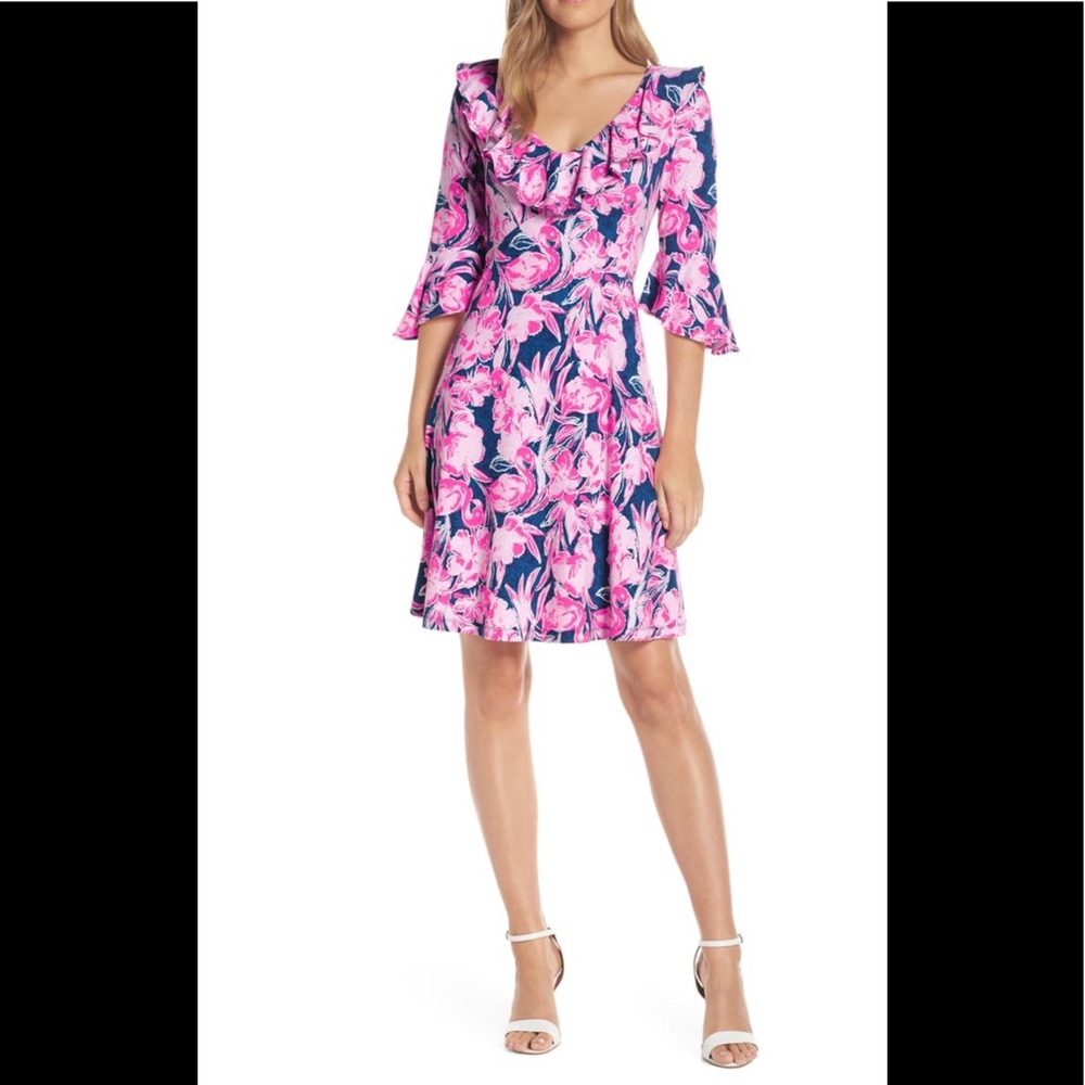 Lilly Pulitzer Stirling Dress Inky Navy Flamingle
